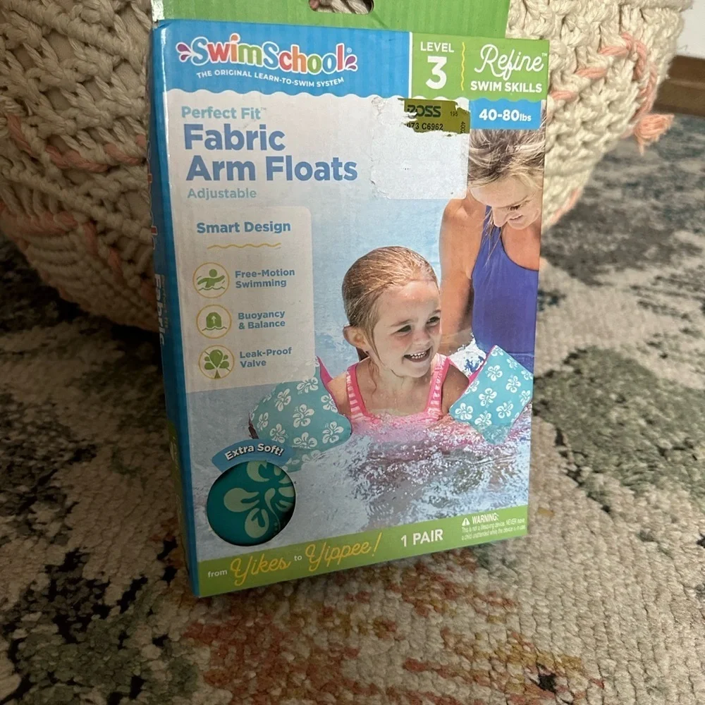 New SwimSchool Girls Soft Fabric Arm Floats - Level 3 (40-80 lbs) hibiscus print